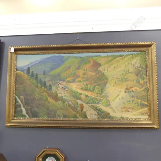 Hugo GROSS (1894-1971) SLOVAKIAN  LANDSCAPE OIL ON CANVAS 485x990mm SIGNED in pencil 'Gross' lower right