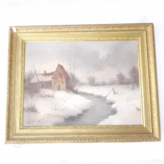 A. W. BERGEN LGE WINTER SCENE OIL 600x810mm GILT FRAME