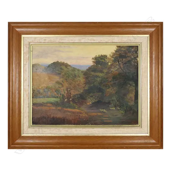 EARLY 20THC OIL ON BOARD, FARMLAND WITH SHEEP, 240 x 320mm