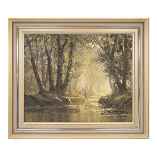 ROBERT IXER, 'RIVER GAMES, HAMPSHIRE', OIL ON BOARD, SIGNED PLUS ENTITLED TO REVERSE, 400 x 490mm