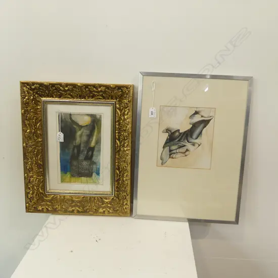 2 ARTWORKS; DAVID OXTOBY 'MEDICATED GOO' MIXED MEDIA 210x185mm + RAME 'ICING ON THE CAKE' LITHOGRAPH 265x170mm