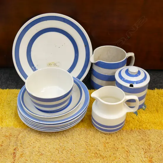 11 ASST PCS T G GREEN CORNISHWARE; PLATES, SUGAR BOWL, JUG ETC... + ONE OTHER JUG