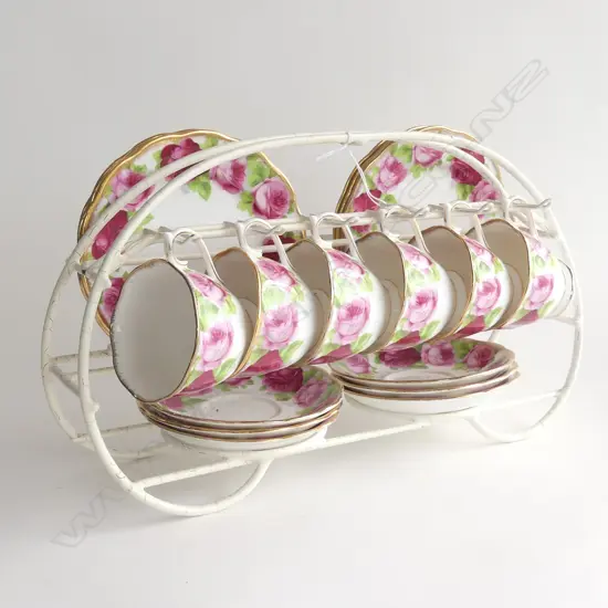 SIX ROYAL ALBERT OLD ENGLISH ROSE TRIO’S ON RACK