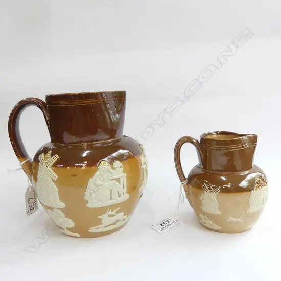 2 DOULTON LAMBETH HUNTING JUG, LARGEST H.170mm