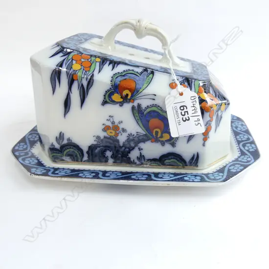 BURSLEM FLOW BLUE CHEESE WEDGE PAPILLION PATTERN