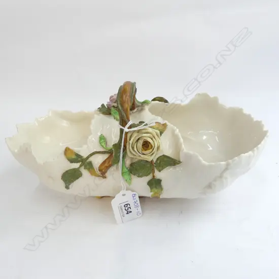 VINTAGE ROSE ENCRUSTED PORCELAIN BASKET L 250MM