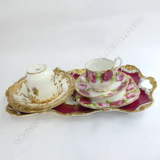 2 TRIOS; CRESCENT & ROYAL ALBERT OLD ENGLISH ROSE + 'CONTESSE' SANDWICH PLATE W.410mm 