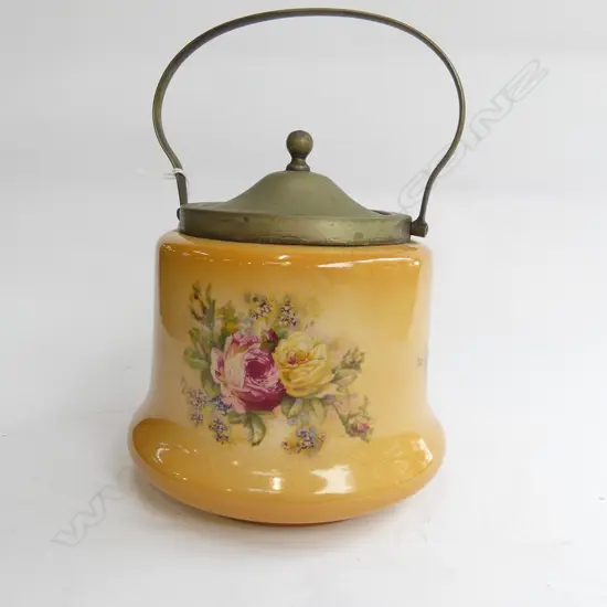 EDWARDIAN CHINA & EP BISCUIT BARREL, ROSES PATTERN,  140mm