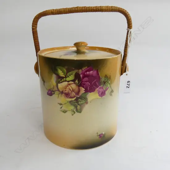 EDWARDIAN HANLEY CHINA LIDDED BISCUIT BARREL140mm