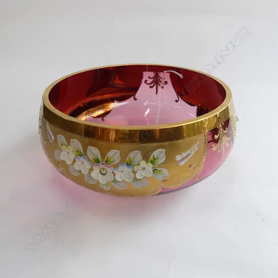 CZECHOSLOVAKIAN RUBY GILT GLASS BOWL Dia.190mm