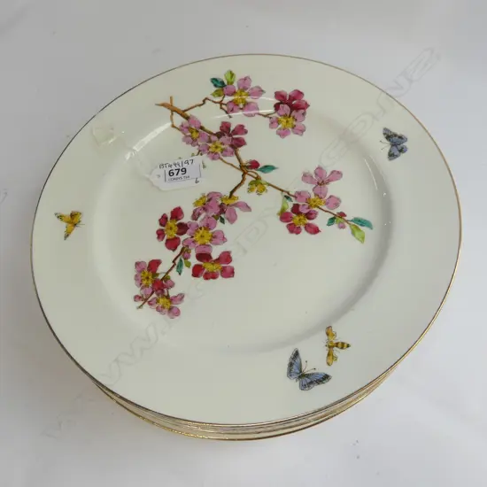 6 ROYAL WINTON CHINA HAND PAINTED DINNER PLATES, BLOSSOM & BUTTERFLIES PATTERN Dia.360mm