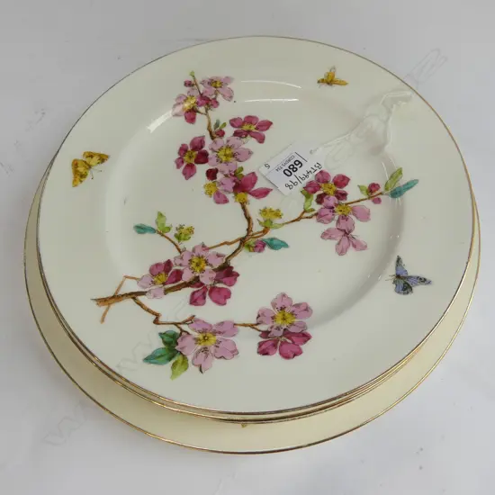 5 ROYAL WINTON CHINA HAND PAINTED ENTREE PLATES, BLOSSOM & BUTTERFLIES PATTERN Dia.230mm