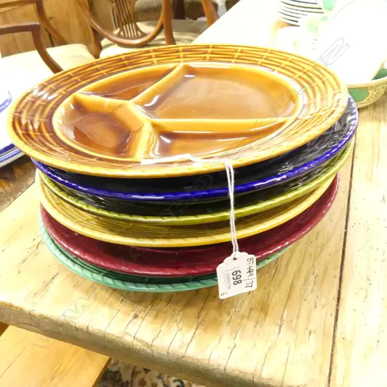 6 SARREGUEMINES HORS D'OEUVRES PLATES, MIXED COLOURS 240mm