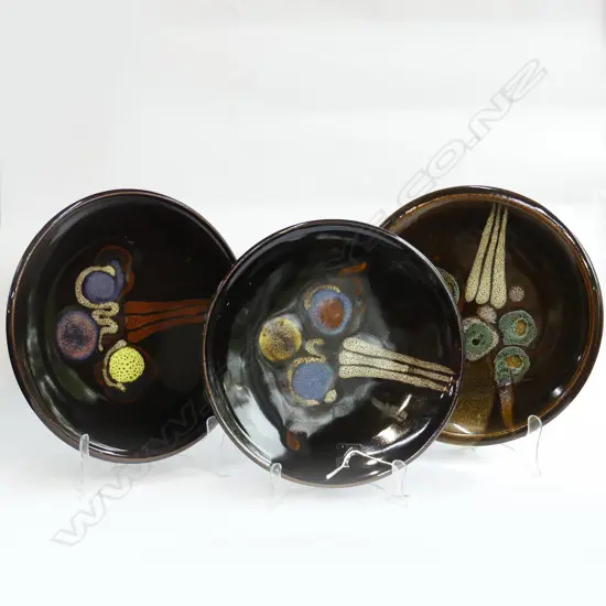 3 BRIAN GARTSIDE GLAZED POTTERY DISHES, 270mm Dia