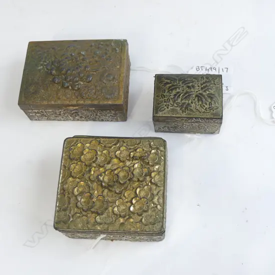 3 JAPANESE METAL FLORAL TRINKET BOXES