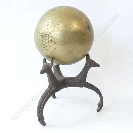 METAL SCULPTURE w. BRASS BALL & DOG TRIPOD BASE H.300mm