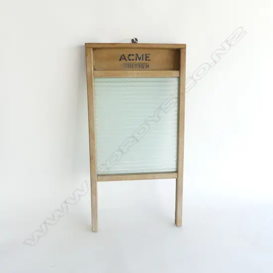 VINTAGE ACME BRITISH WOODEN & GLASS WASHBOARD