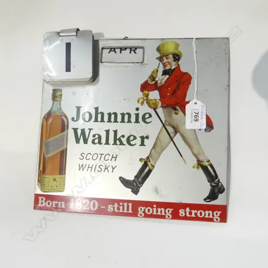 VINTAGE TIN PLATE JOHNNIE WALKER SCOTCH WHISKY PERPETUAL CALENDAR 245 X 225MM