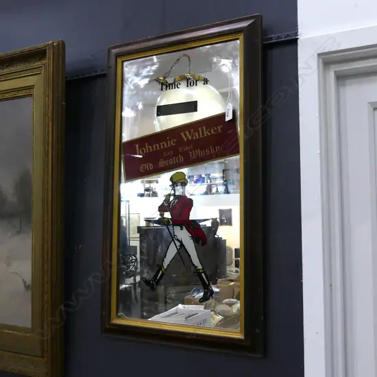 OLD FRAMED JOHNNIE WALKER SCOTCH WHISKY MIRROR 700 X 390MM