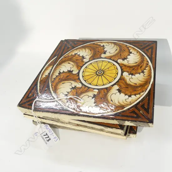 SET 6 ANTIQUE HAND PAINTED TRANSFER TILES BY CRAVEN DUNHILL & CO SHROPSHIRE W. 155MM