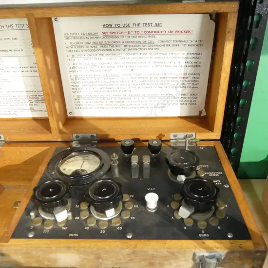 VINTAGE WOODEN BOXED GALVONOMETER - BOX L. 410MM