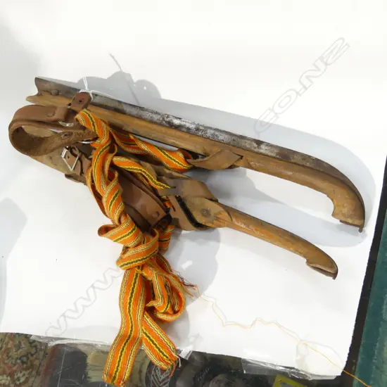 PR VINTAGE EUROPEAN WOODEN ICE SKATES (MAKERS NAME ON BLADE)