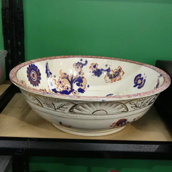 LG OLD PORCELAIN WASH BASIN - BLUE & PINK BUTTERFLY & FLOWER DESIGN DIA 400MM