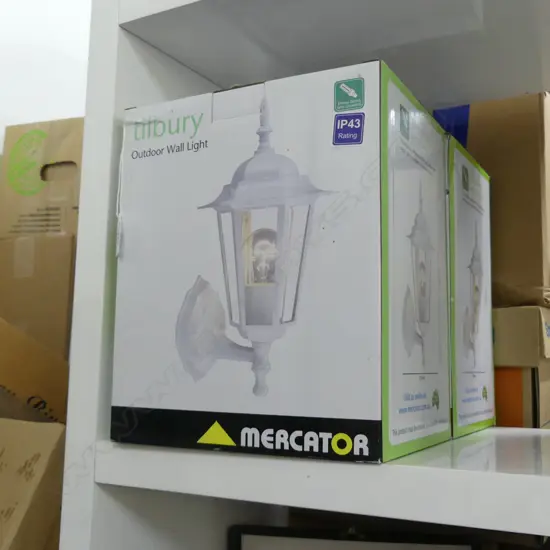PR MERCATOR 'TILBURY' OUTDOOR WALL LIGHTS, BOXED