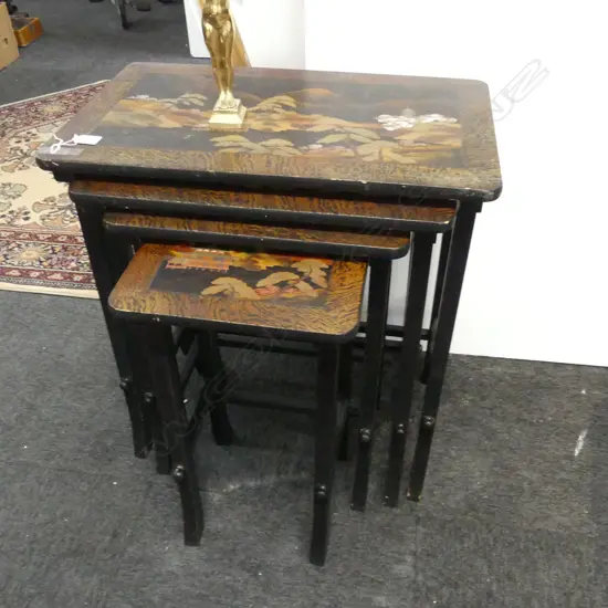 SET OF 4 JAPANESE BLACK LACQUER NESTING TABLES 605x360x660mm