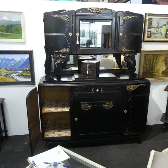 BLACK & GILT PAINTED ART DECO SIDEBOARD / BUFFET AF...