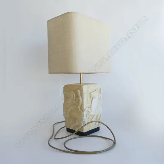SQUARE PLASTER LAMP w. HORSE RIDERS DESIGN & EUNICE TAYLOR SHADE H.565mm