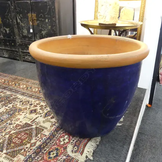 EXTRA LARGE BLUE GLAZED GARDEN PLANT POT H. 520 DIA 640MM