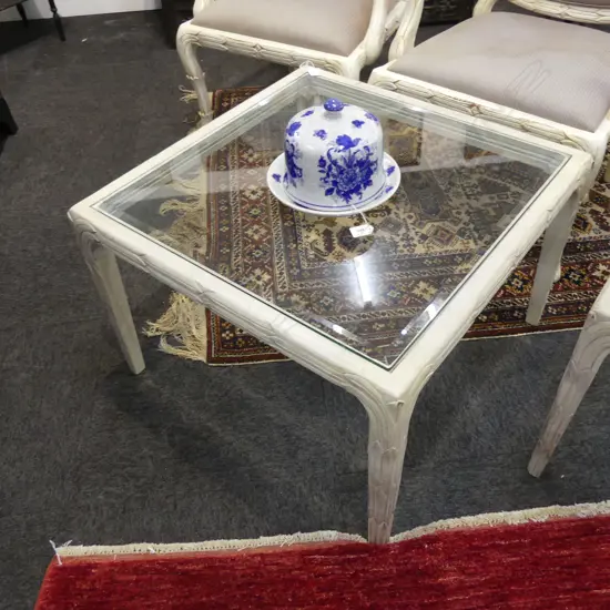 WHITE PAINTED SQUARE GLASS TOP SIDE TABLE 690x690x460mm