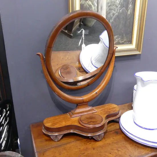 ANTIQUE TOILET VANITY MIRROR; OVAL ON STAND H.690mm