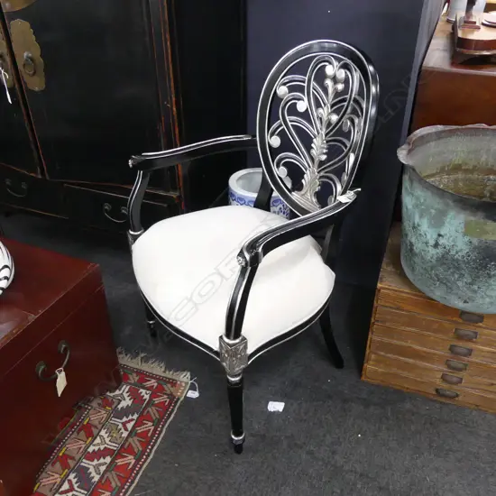 FRENCH EMPIRE STYLE BLACK & SILVER CHAIR