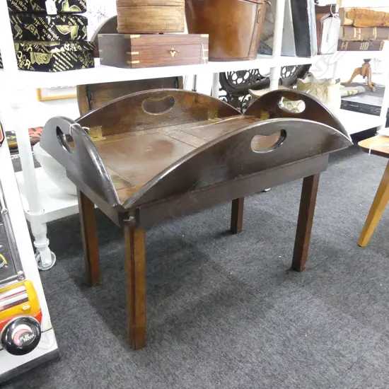 VINTAGE MAHOGANY OVAL TRAY TABLE w. FOLDING SIDES 890x640x410mm (unfolded) 