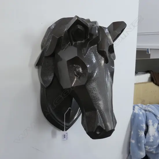 SILVER FINISH RESIN HORSES HEAD WALL ART H.400mm
