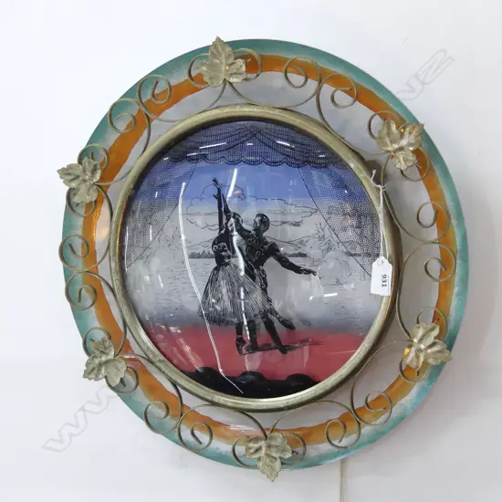 VINTAGE METAL & CONVEX GLASS WALL LIGHT WITH SHADOW BALLERINAS DIA  440MM