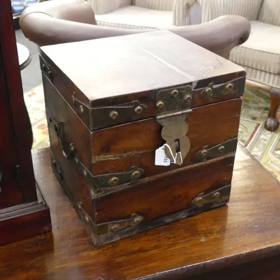 TEAK OR SHISHAM TREASURE BOX - METAL TRIMS & LOCK   280 X 280MM