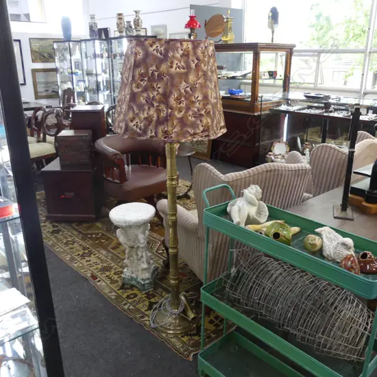 CAST BRASS SECTIONAL STANDING LAMP (w. EXTRA SECTION) SILK SHADE AF