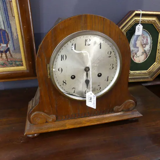 EARLY 20thC OAK MANTLE CLOCK AF H.250mm