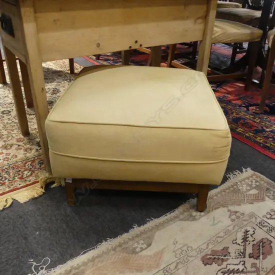 MID CENTURY TAN SUEDE LEATHER LOUNGE STOOL 620x620x400mm