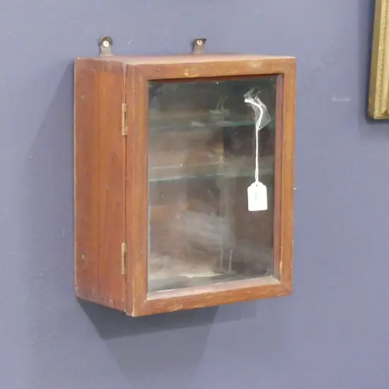 SM WOODEN GLASS FRONTED WALL CABINET WITH 2 GLASS SHELVES  310 X 250MM