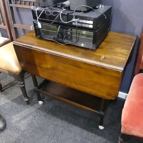 MAHOG DROPSIDE TEA TROLLEY w SINGLE DRAWER. L.750mm