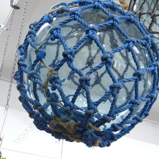 OLD JAPANESE HOKKAIDO GLASS BUOY W NETTING Dia.300mm