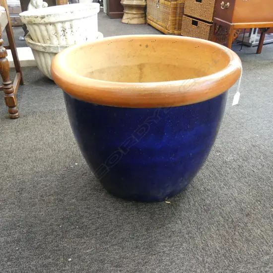 VERY LARGE BLUE GLAZED PLANTER POT H430 DIA 510MM