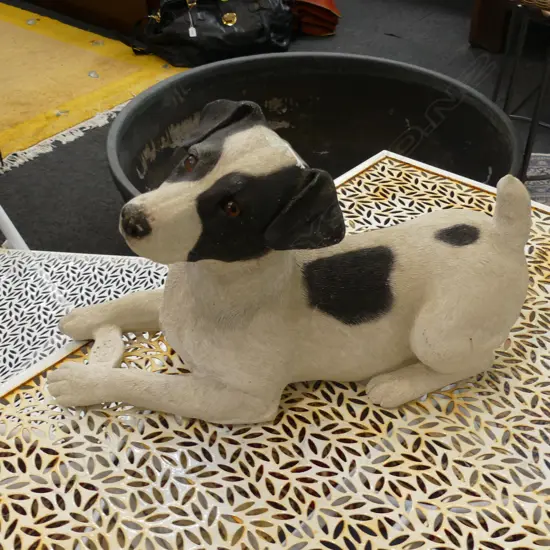 LARGE BLACK & WHITE TERRIER DOG GARDEN ORNAMENT L 420MM