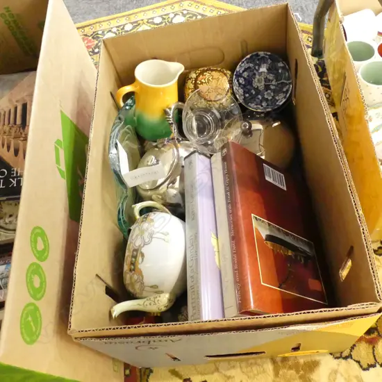 BOX LOT GARDEN BOOKS, EP TEA SET, ETC