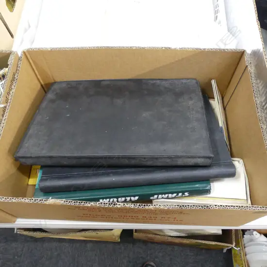 BOX LOT ASST. STAMP ALBUMS ETC