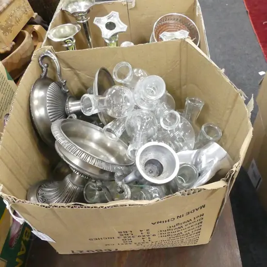 BOX LOT SMALL GLASS BOTTLES ETC